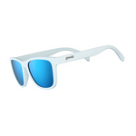 Goodr Iced By Yetis Sunglasses featuring frosty white frames and icy blue polarized lenses, built for active comfort and cool adventures, available at Be Charmed