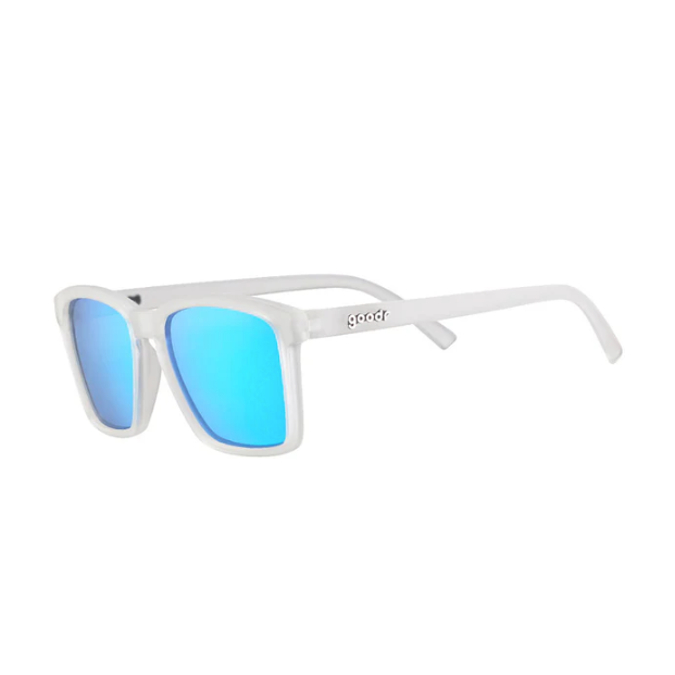 Middle Seat Advantage Goodr sunglasses with sleek polarized lenses, no-slip navy blue frames—perfect for travel; available at Be Charmed
