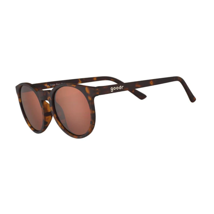 Goodr Nine Dollar Pour Over Sunglasses with rich coffee-brown frames and polarized lenses, inspired by premium brews and built for performance, available at Be Charmed