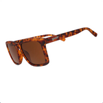 Goodr Sunglasses with tortoiseshell frame and brown lenses on a white background. Available at Be Charmed