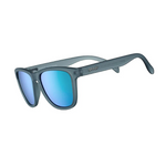Goodr Silverback Squat Mobility Sunglasses with matte black frames and silver polarized lenses, designed for high-intensity workouts with a no-slip fit, available at Be Charmed
