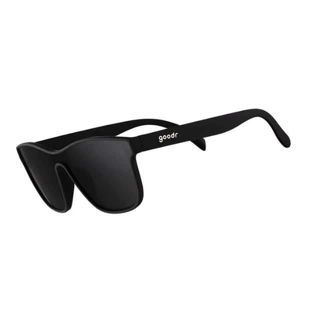 A pair of black Goodr sunglasses with a sleek design. Available at Be Charmed