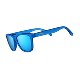 Goodr Falkor's Fever Dream Sunglasses featuring blue on blue frames and polarized lenses, inspired by whimsical fantasy and built for comfort, available at Be Charmed