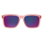 Goodr Sunglasses with pink frame and purple lenses on a white background. Available at Be Charmed