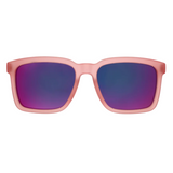 Goodr Sunglasses with pink frame and purple lenses on a white background. Available at Be Charmed