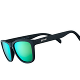 Vincent's Absinthe Night Terrors Goodr sunglasses with vivid green frames and polarized lenses—bold, secure, and stylish; available at Be Charmed