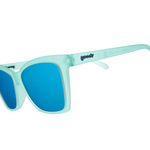 Goodr Will Brake For Mermaids Sunglasses with ttranslucent teal frames and reflective tealpolarized lenses, combining playful ocean vibes and performance fit, available at Be Charmed