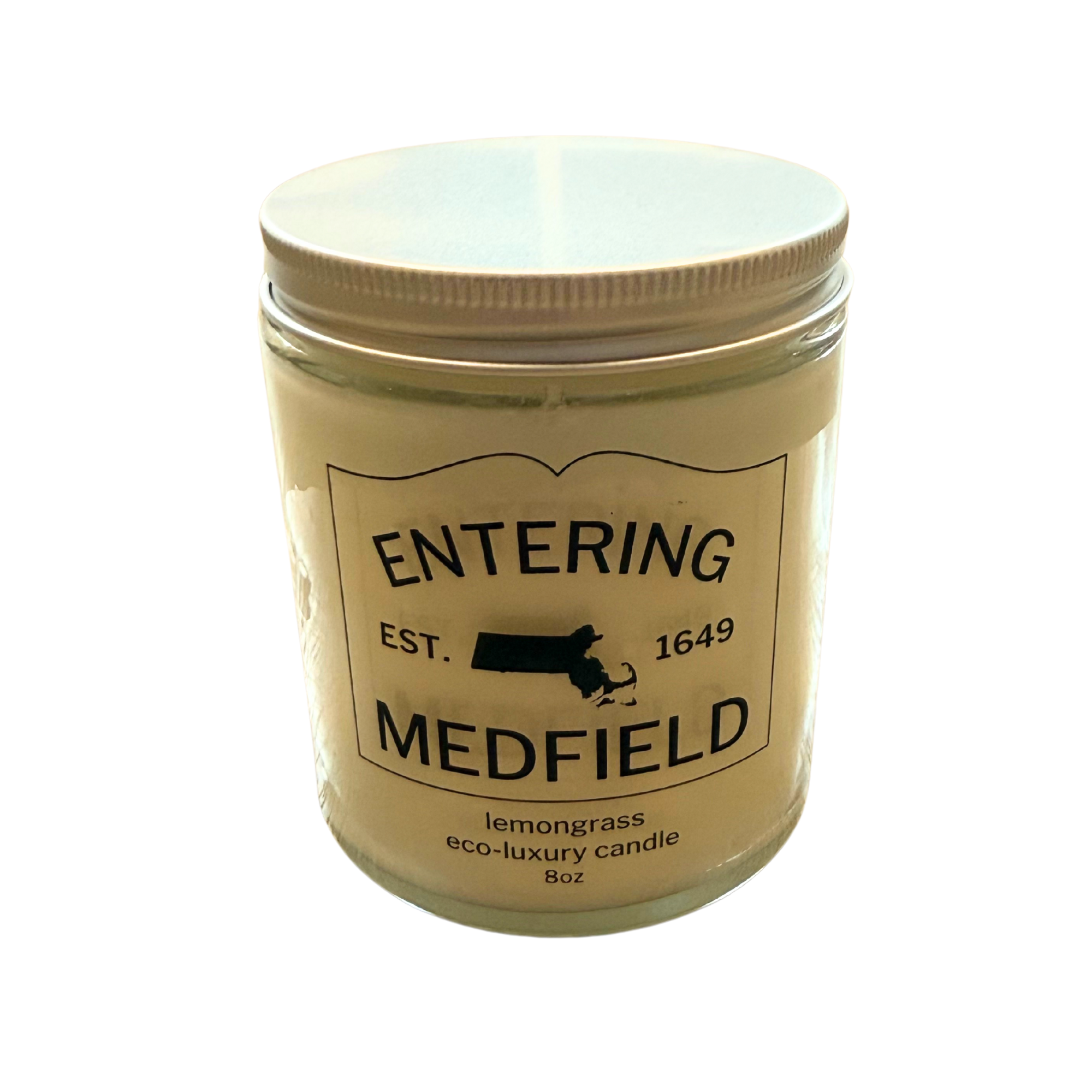 Green Koala Entering Medfield Est 1649 8 oz Candle available at Be Charmed Medfield MA