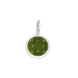 A round Lola green pendant with a four leaf clover design. Available at Be Charmed