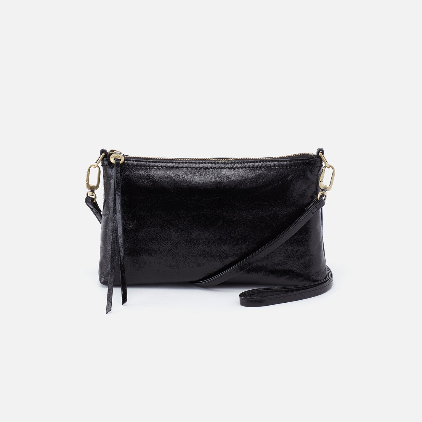 Black leather Hobo crossbody bag on a white background. Available at Be Charmed