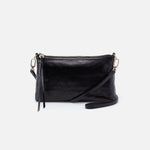 Black leather Hobo crossbody bag on a white background. Available at Be Charmed