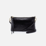 Black leather Hobo crossbody bag on a white background. Available at Be Charmed