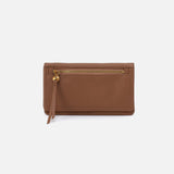 TImber Brown wallet with a strap on a white background. Available at Be Charmed