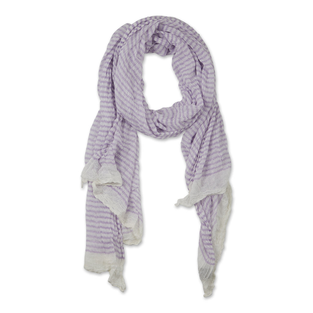 Hadley Wren Tiny Stripe Lilac Insect Shield Scarf – Stylish and insect-repellent, available at Be Charmed.