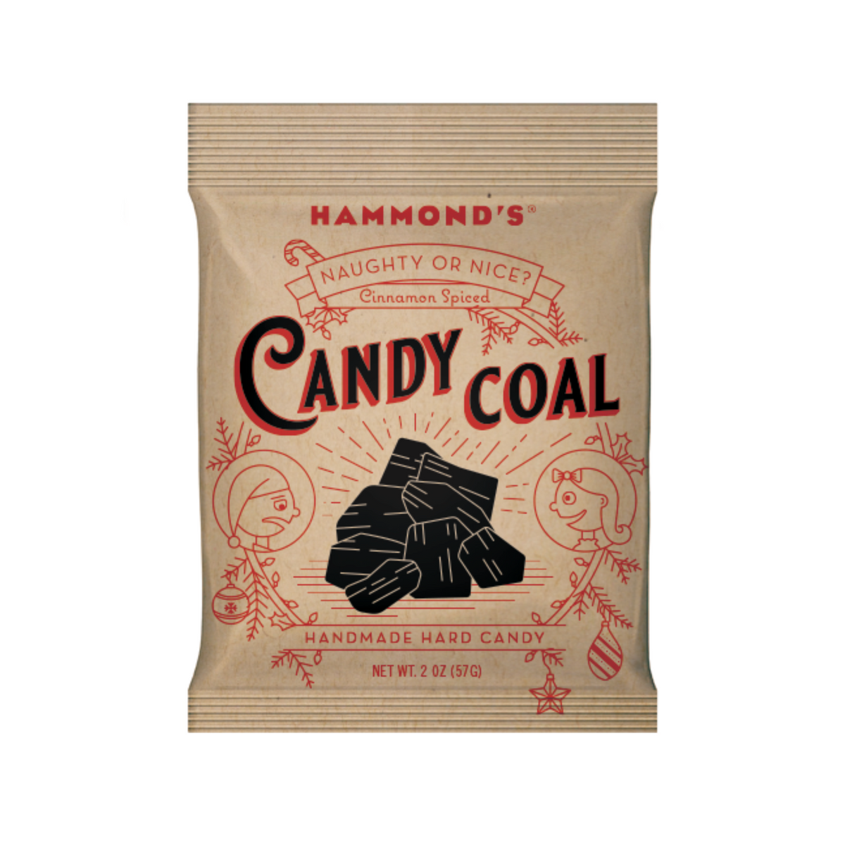 Black candy coal pieces shaped like lumps of coal, perfect for holiday treats and stocking stuffers. Available at Be Charmed.