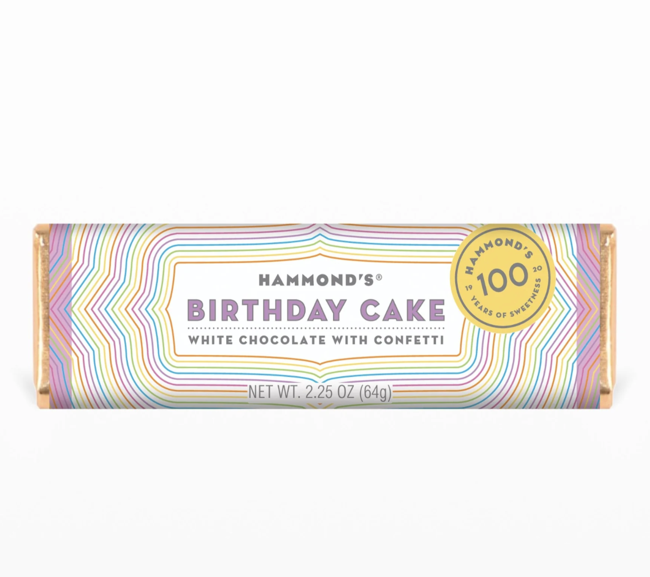 Hammond's Birthday Cake White Chocolate Bar. Available at Be Charmed