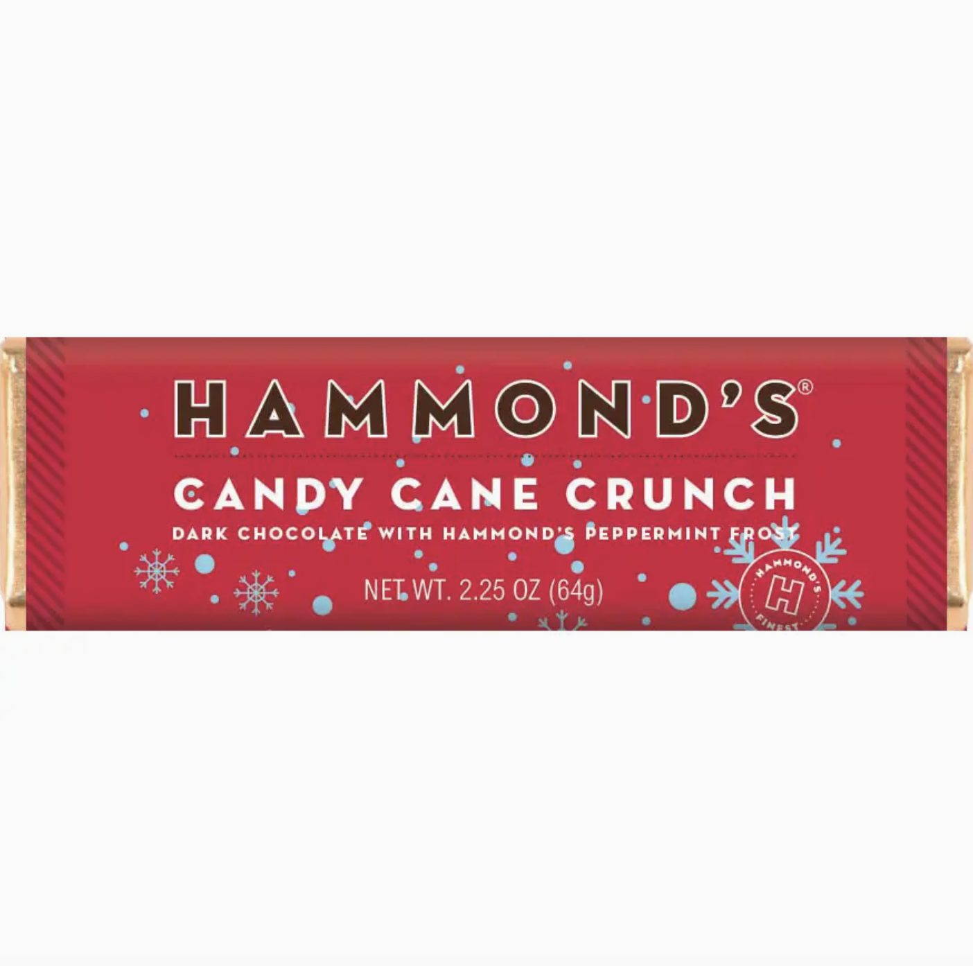 Hammond’s Candy Cane Crunch rich and creamy chocolate bars, perfect for gifting or indulging. Available at Be Charmed.