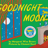 Cover of 'Goodnight Moon' book with a window, moon, and fireplace illustration. Available at Be Charmed