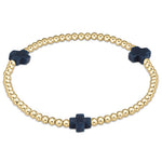 enewton Signature Cross Gold Pattern 3mm Bead Bracelet Navy