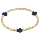enewton Signature Cross Gold Pattern 3mm Bead Bracelet Navy