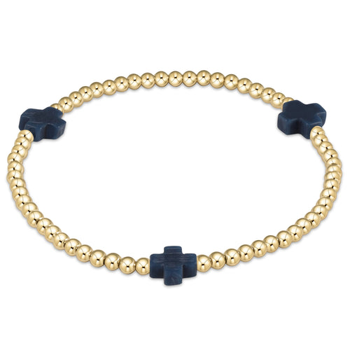 enewton Signature Cross Gold Pattern 3mm Bead Bracelet Navy