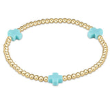 enewton Signature Cross Gold Pattern 3mm Bead Bracelet Turquoise