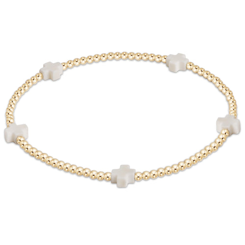 enewton Signature Cross Small Gold 2mm Off White Bracelet
