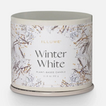 Candle with 'Winter White' label on a white background. Available at Be Charmed