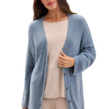 Barefoot Dreams CCL Thin Rib Button Front Cardigan in blue aura featuring a cozy button-front design available at Be Charmed