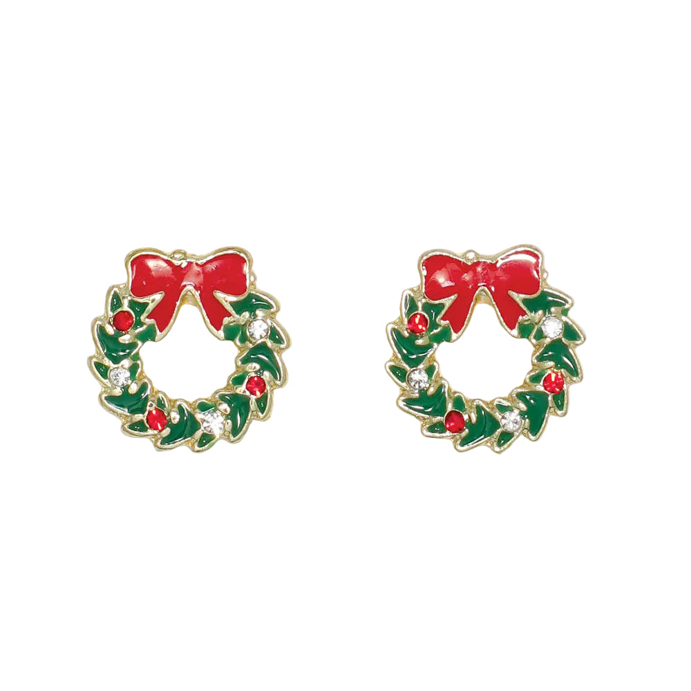 Cuties Enameled Wreaths w/Crystal Earrings featuring festive holiday wreath designs with sparkling crystals available at Be Charmed