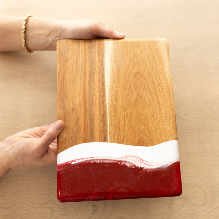 Winter berry Lynn & Liana date night board featuring an eco-wood and resin serving platter available at Be Charmed