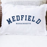 Rustic Marlin 12 x 18 pillow in varsity blue featuring a decorative collegiate-style design available at Be Charmed
