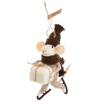 Indaba Skating Sidney Mouse Ornament – felted wool/polyester mouse wearing ice skates, plaid scarf, and skates. Hangs by wire tail. Approximately 5″ tall. Available at Be Charmed