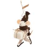 Indaba Skating Sidney Mouse Ornament – felted wool/polyester mouse wearing ice skates, plaid scarf, and skates. Hangs by wire tail. Approximately 5″ tall. Available at Be Charmed