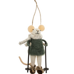 Indaba Snowshoe Silas Mouse Ornament – felted wool & polyester mouse dressed in green snowshoe attire with snowshoes, approx 5″ tall. Available at Be Charmed