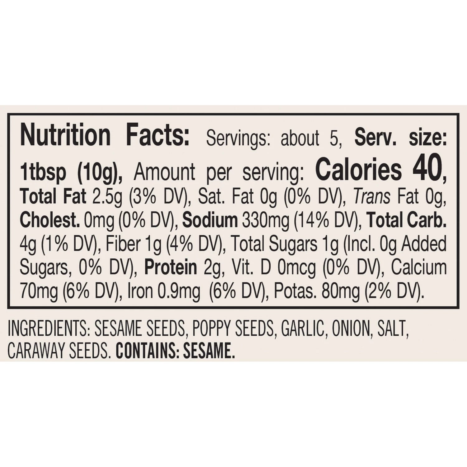 Nutrition facts label for a product with detailed information on calories, nutrients, and ingredients. Available at Be Charmed