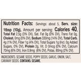Nutrition facts label for a product with detailed information on calories, nutrients, and ingredients. Available at Be Charmed