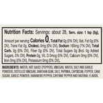 Nutrition facts label and ingredients list for fire roasted hot sauce. Available at Be Charmed