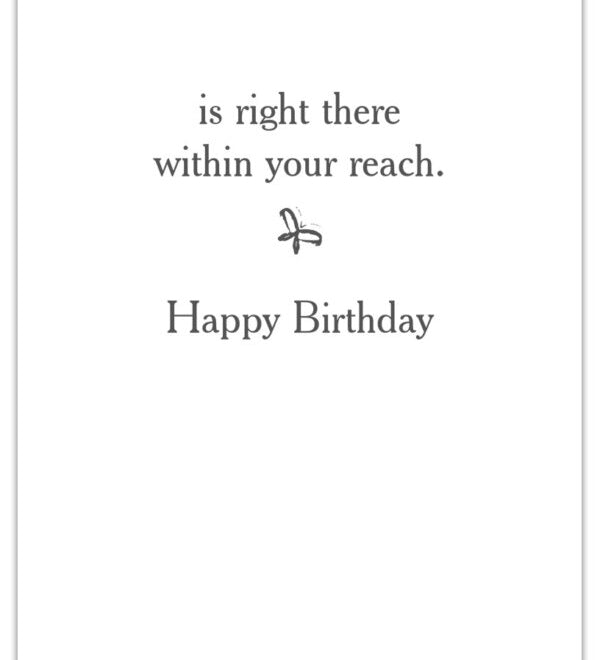 Inside message of Birthday Card – artistic card with hand reaching for a rose illustration and heartfelt birthday message, meaningful and elegant, available at Be Charmed