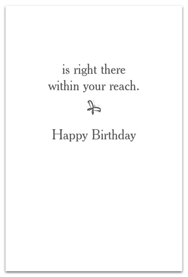 Inside message of Birthday Card – artistic card with hand reaching for a rose illustration and heartfelt birthday message, meaningful and elegant, available at Be Charmed