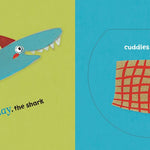 Illustration of a shark and a pillow on a green and blue background. Available at Be Charmed