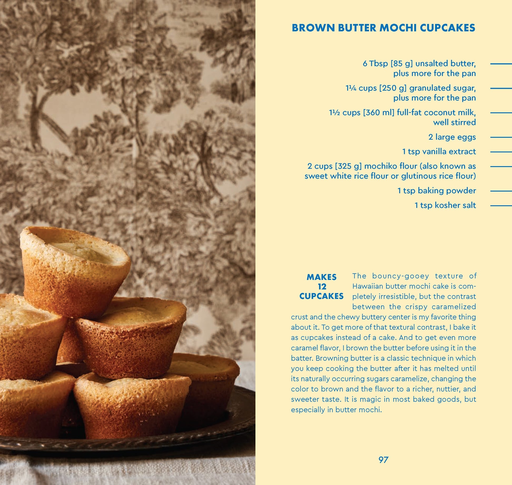 Brown butter mochi cupcakes with a recipe card on the right side.Available at Be Charmed