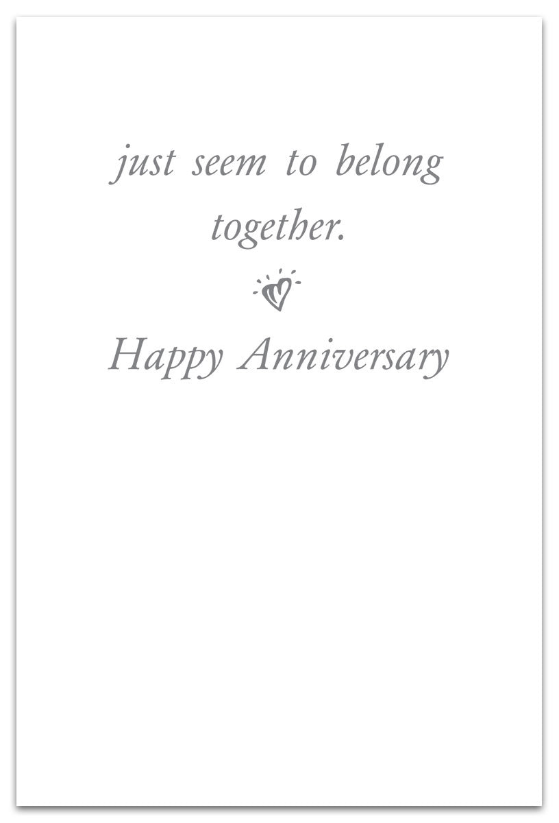 Inside of Anniversary Card – elegant greeting card with heart-shaped shutters artwork and heartfelt anniversary sentiment inside, available at Be Charmed
