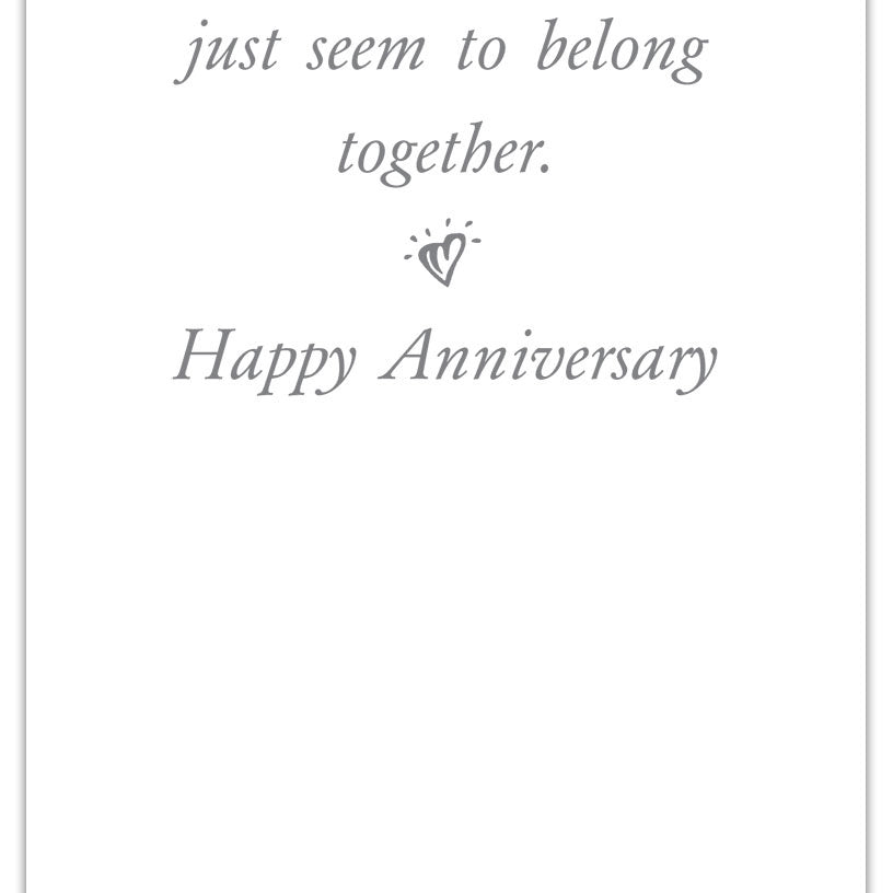 Inside of Anniversary Card – elegant greeting card with heart-shaped shutters artwork and heartfelt anniversary sentiment inside, available at Be Charmed