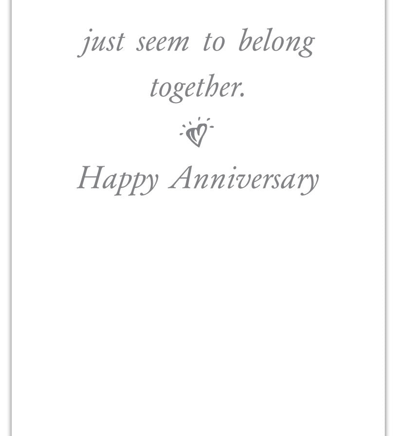 Inside of Anniversary Card – elegant greeting card with heart-shaped shutters artwork and heartfelt anniversary sentiment inside, available at Be Charmed