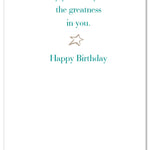 Inside of Birthday Card – nostalgic illustration of young girl on a rocking horse with a warm birthday message honoring childhood joy, available at Be Charmed