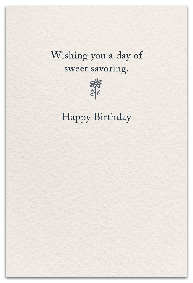 Inside of Alt Text: Cardthartic “Hummingbirds” birthday card with vibrant hummingbird illustration and floral accents, available at Be Charmed for elegant celebrations