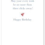 Inside of Birthday Card – whimsical ruby slippers illustration with an inspiring birthday message celebrating magic, dreams, and special wishes, available at Be Charmed