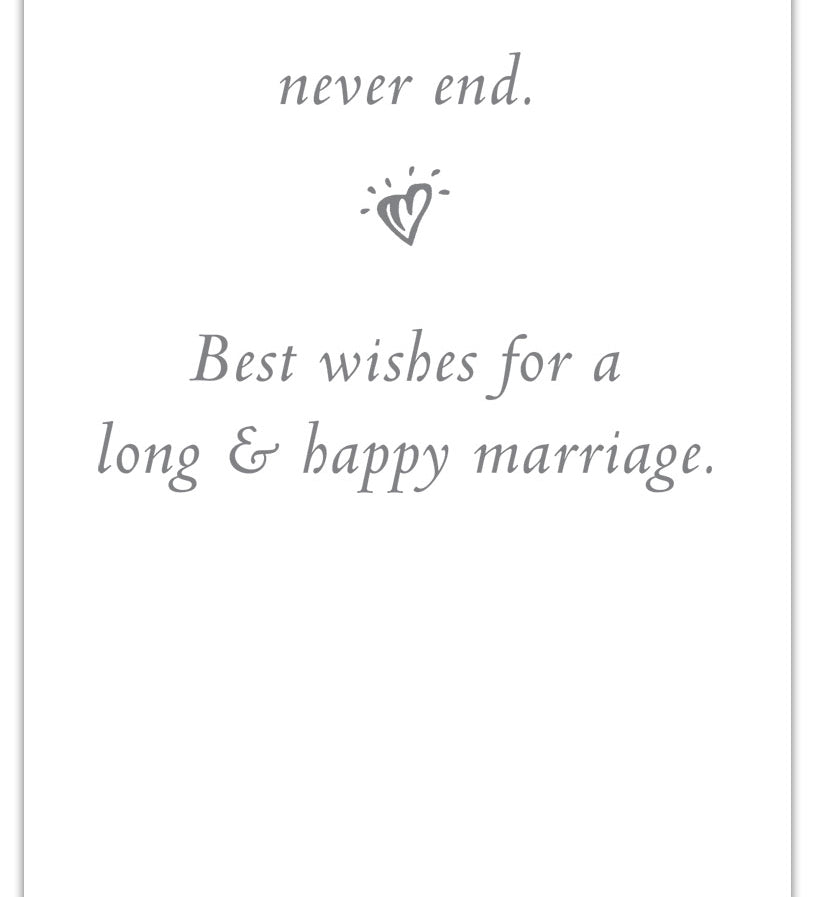 Inside of Wedding Card – elegant illustration of white lilies and a chapel with a heartfelt message celebrating love, union, and faith, available at Be Charmed