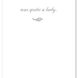 Inside of Sympathy Card – graceful “Quite a Lady” design honoring the memory of a beloved woman with heartfelt condolence message, available at Be Charmed

